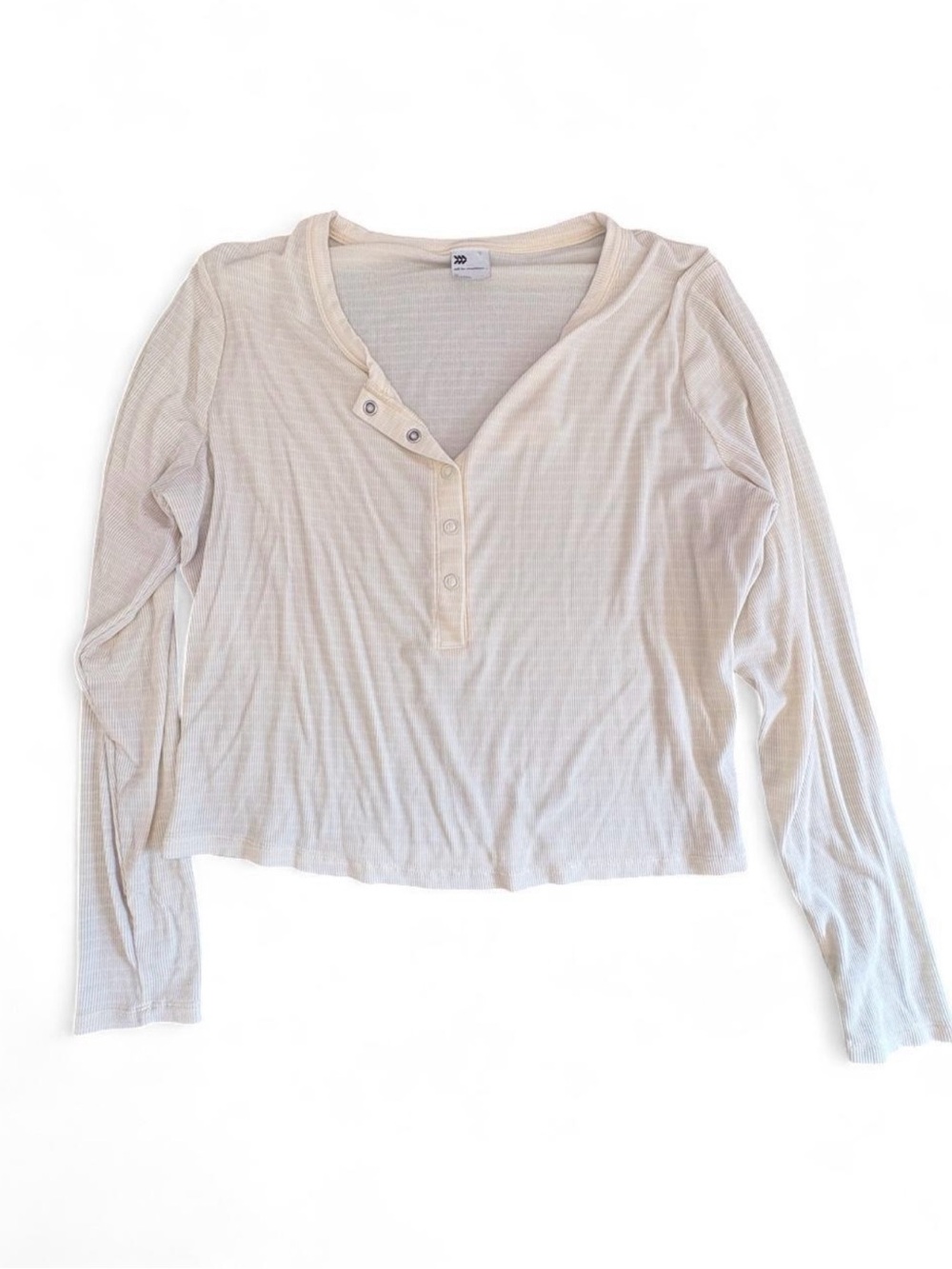 all in motion Yellow and White Ribbed Long-Sleeve Henley Top